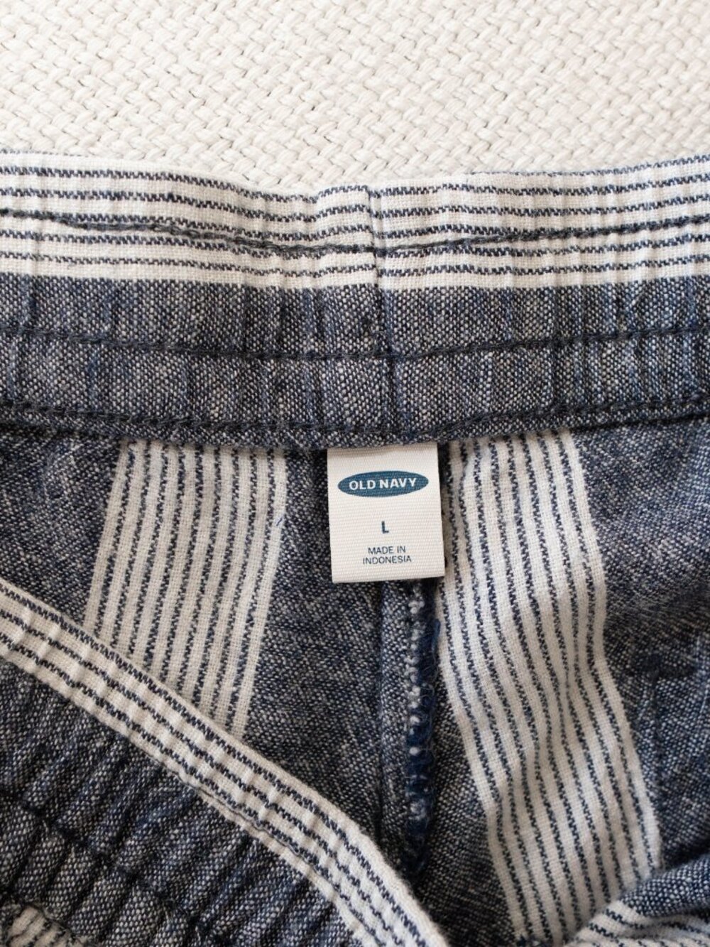 Old Navy Womens L Blue White Striped Linen Blend Wide Leg Pants Drawstring - Picture 3 of 14
